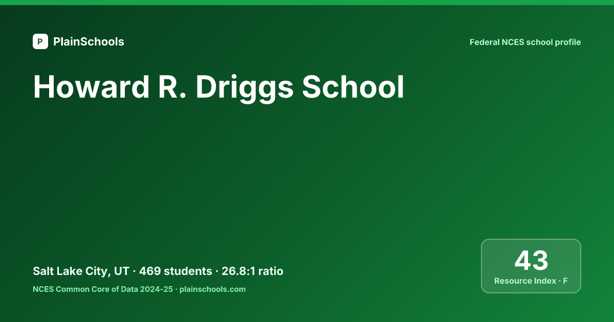 Howard Rigg Howard R. Driggs School - Salt Lake City, UT | 25.9:1 Student-Teacher Ratio